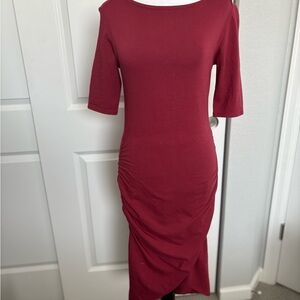 Michael Stars Red Ruched Sheath Midi Dress
